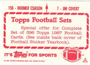 1987 Topps Stickers #7 / 156 Jim Covert / Boomer Esiason Back