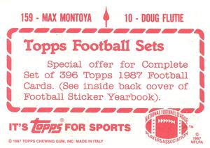 1987 Topps Stickers #10 / 159 Doug Flutie / Max Montoya Back