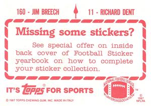 1987 Topps Stickers #11 / 160 Richard Dent / Jim Breech Back