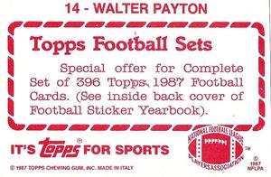 1987 Topps Stickers #14 Walter Payton Back
