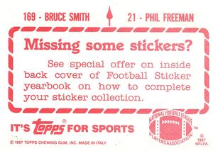 1987 Topps Stickers #21 / 169 Phil Freeman / Bruce Smith Back