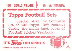 1987 Topps Stickers #25 / 176 Vai Sikahema / Gerald Willhite Back