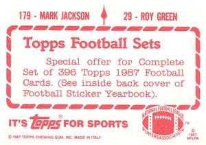 1987 Topps Stickers #29 / 179 Roy Green / Mark Jackson Back