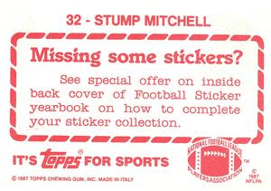 1987 Topps Stickers #32 Stump Mitchell Back