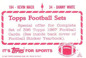 1987 Topps Stickers #34 / 184 Danny White / Kevin Mack Back