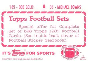1987 Topps Stickers #35 / 185 Michael Downs / Bob Golic Back