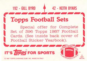 1987 Topps Stickers #42 / 192 Keith Byars / Gill Byrd Back