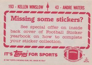 1987 Topps Stickers #43 / 193 Andre Waters / Kellen Winslow Back