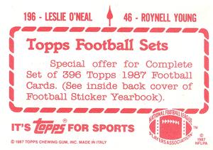 1987 Topps Stickers #46 / 196 Roynell Young / Leslie O'Neal Back