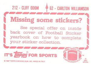 1987 Topps Stickers #62 / 212 Carlton Williamson / Cliff Odom Back