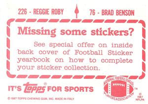 1987 Topps Stickers #76 / 226 Brad Benson / Reggie Roby Back