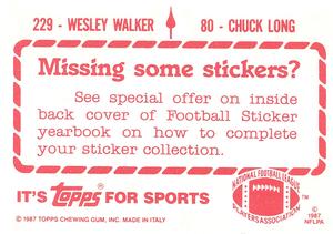1987 Topps Stickers #80 / 229 Chuck Long / Wesley Walker Back