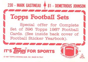 1987 Topps Stickers #81 / 230 Demetrious Johnson / Mark Gastineau Back