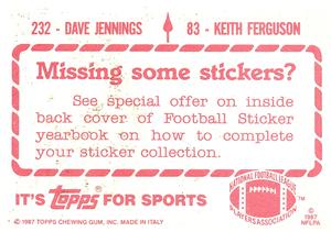 1987 Topps Stickers #83 / 232 Keith Ferguson / Dave Jennings Back