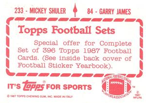 1987 Topps Stickers #84 / 233 Garry James / Mickey Shuler Back