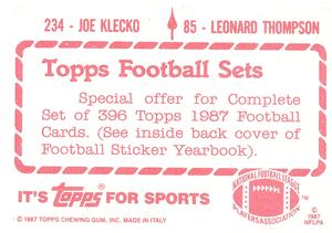 1987 Topps Stickers #85 / 234 Leonard Thompson / Joe Klecko Back