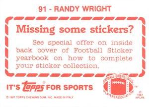 1987 Topps Stickers #91 Randy Wright Back