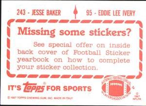 1987 Topps Stickers #95 / 243 Eddie Lee Ivery / Jesse Baker Back