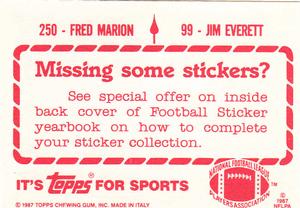 1987 Topps Stickers #99 / 250 Jim Everett / Fred Marion Back