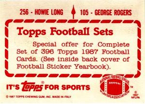 1987 Topps Stickers #105 / 256 George Rogers / Howie Long Back