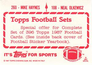 1987 Topps Stickers #108 / 260 Neal Olkewicz / Mike Haynes Back