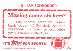 1987 Topps Stickers #112 Jay Schroeder Back