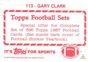 1987 Topps Stickers #113 Gary Clark Back
