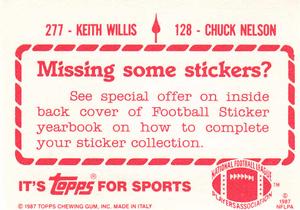 1987 Topps Stickers #128 / 277 Chuck Nelson / Keith Willis Back