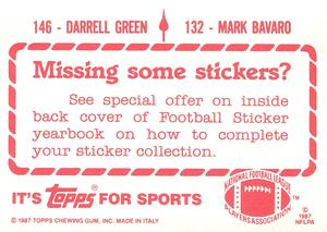 1987 Topps Stickers #132 / 146 Mark Bavaro / Darrell Green Back