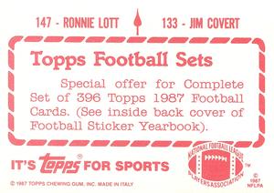 1987 Topps Stickers #133 / 147 Jim Covert / Ronnie Lott Back