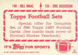 1987 Topps Stickers #134 / 148 Eric Dickerson / Bill Maas Back