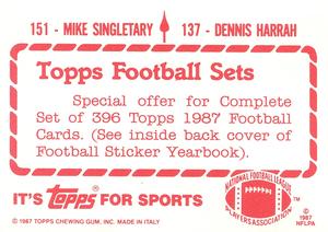 1987 Topps Stickers #137 / 151 Dennis Harrah / Mike Singletary Back