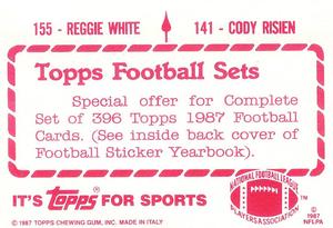 1987 Topps Stickers #141 / 155 Cody Risien / Reggie White Back