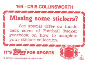 1987 Topps Stickers #164 Cris Collinsworth Back