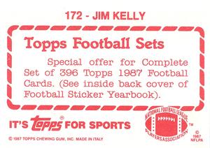 1987 Topps Stickers #172 Jim Kelly Back
