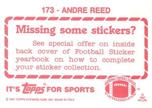 1987 Topps Stickers #173 Andre Reed Back