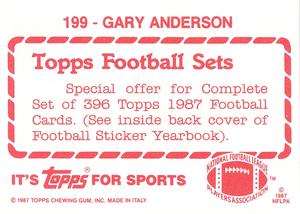 1987 Topps Stickers #199 Gary Anderson Back