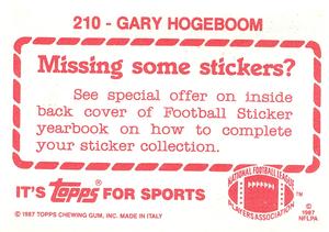 1987 Topps Stickers #210 Gary Hogeboom Back