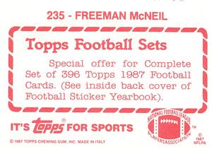 1987 Topps Stickers #235 Freeman McNeil Back