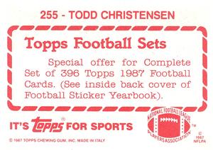 1987 Topps Stickers #255 Todd Christensen Back