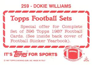 1987 Topps Stickers #259 Dokie Williams Back