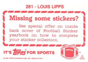 1987 Topps Stickers #281 Louis Lipps Back