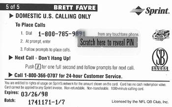 1996 Pro Line II Intense - Phone Cards $1000 #5 Brett Favre Back