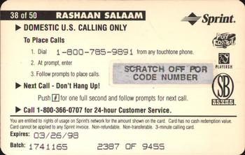1996 Pro Line II Intense - Phone Cards $3 #38 Rashaan Salaam Back