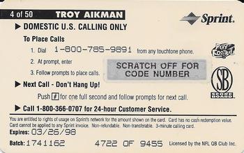 1996 Pro Line II Intense - Phone Cards $3 #4 Troy Aikman Back