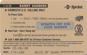 1996 Pro Line II Intense - Phone Cards $3 #7 Barry Sanders Back