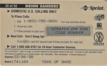 1996 Pro Line II Intense - Phone Cards $3 #26 Deion Sanders Back