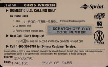 1996 Pro Line II Intense - Phone Cards $3 #31 Chris Warren Back