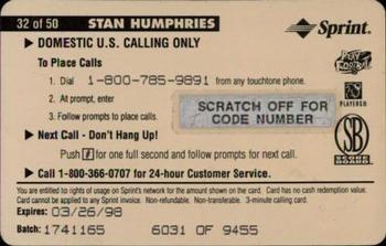 1996 Pro Line II Intense - Phone Cards $3 #32 Stan Humphries Back