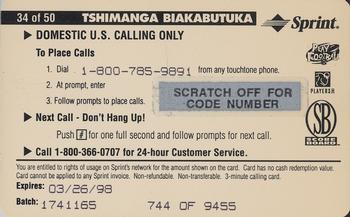 1996 Pro Line II Intense - Phone Cards $3 #34 Tshimanga Biakabutuka Back